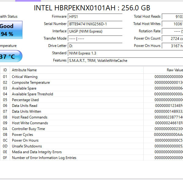Intel H10 256GB NVMe M.2 SSD
